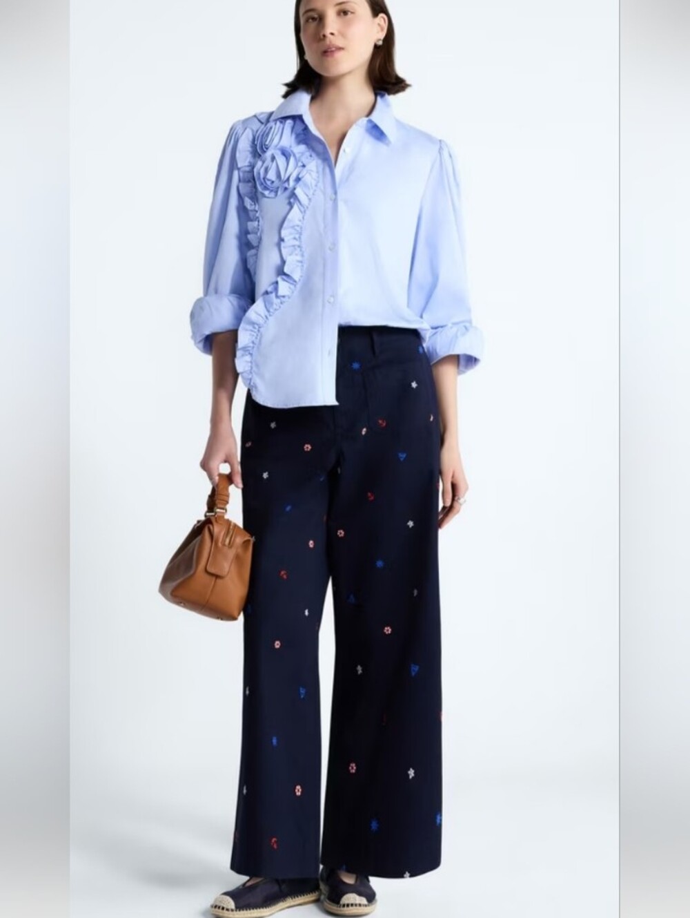 Free Assembly Women’s Navy Embroidered Wide-Leg Pants